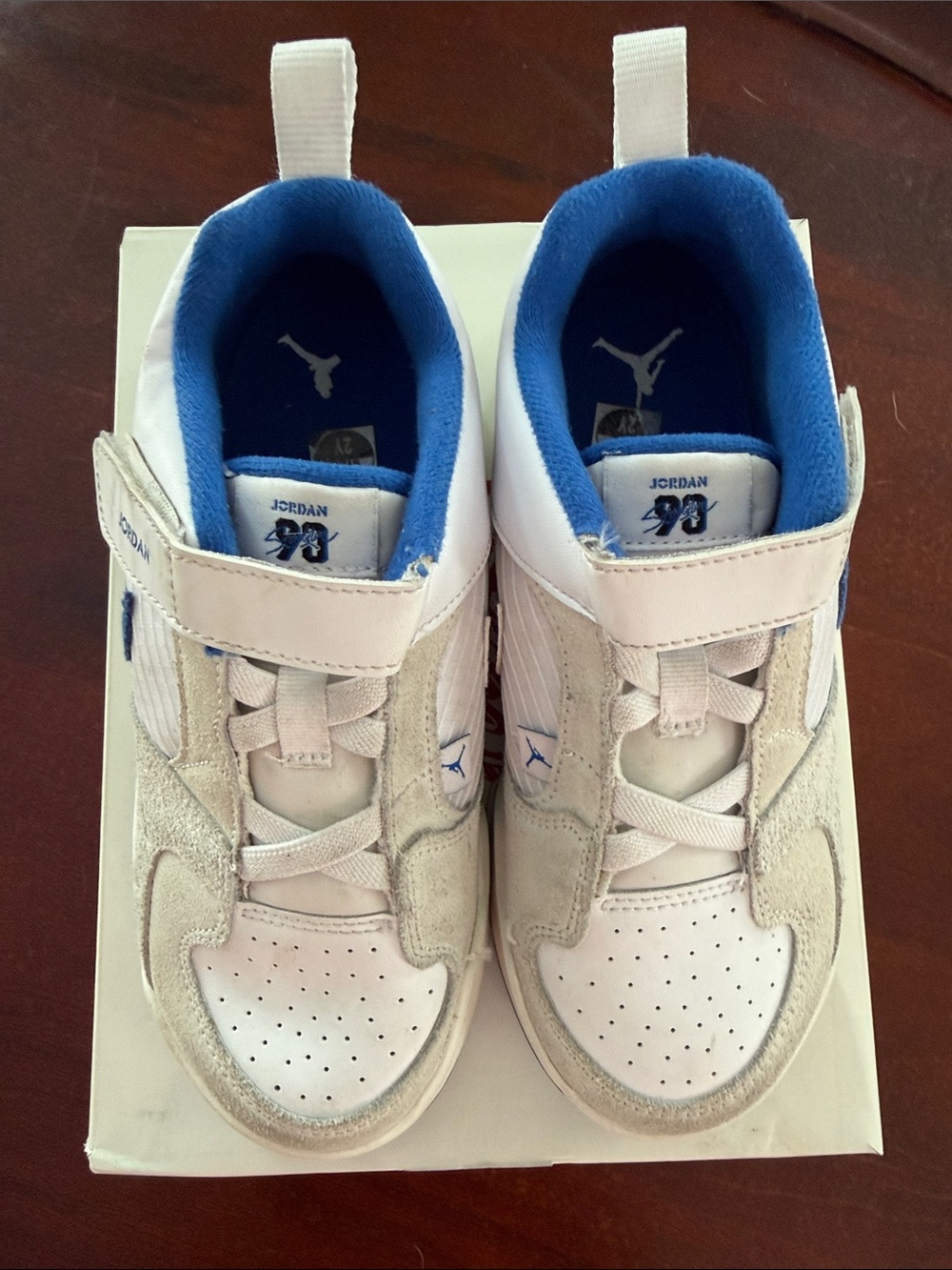 Jordan Kids White and Blue Velcro & Lace Sneakers